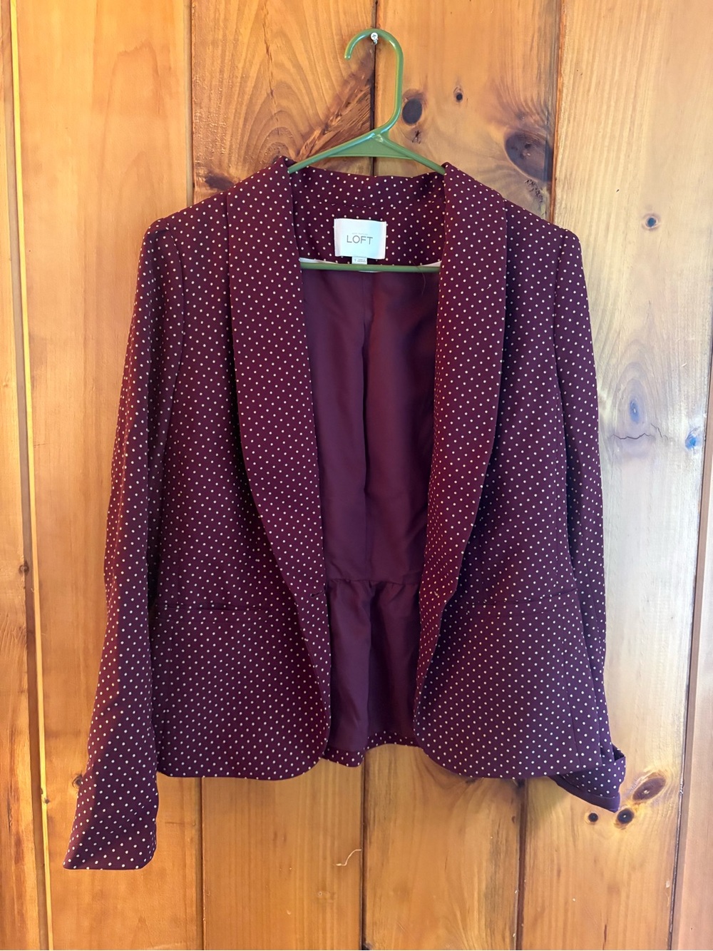LOFT Maroon Polka Dot Open-Front Blazer